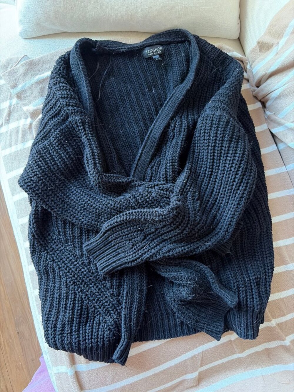 Topshop Black Chunky Knit Open Front Cardigan Coatigan - US 4